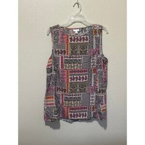 Women’s J. Jill Pink Bandana Patchwork Paisley Sleeveless Tank Shirt Blouse, XL